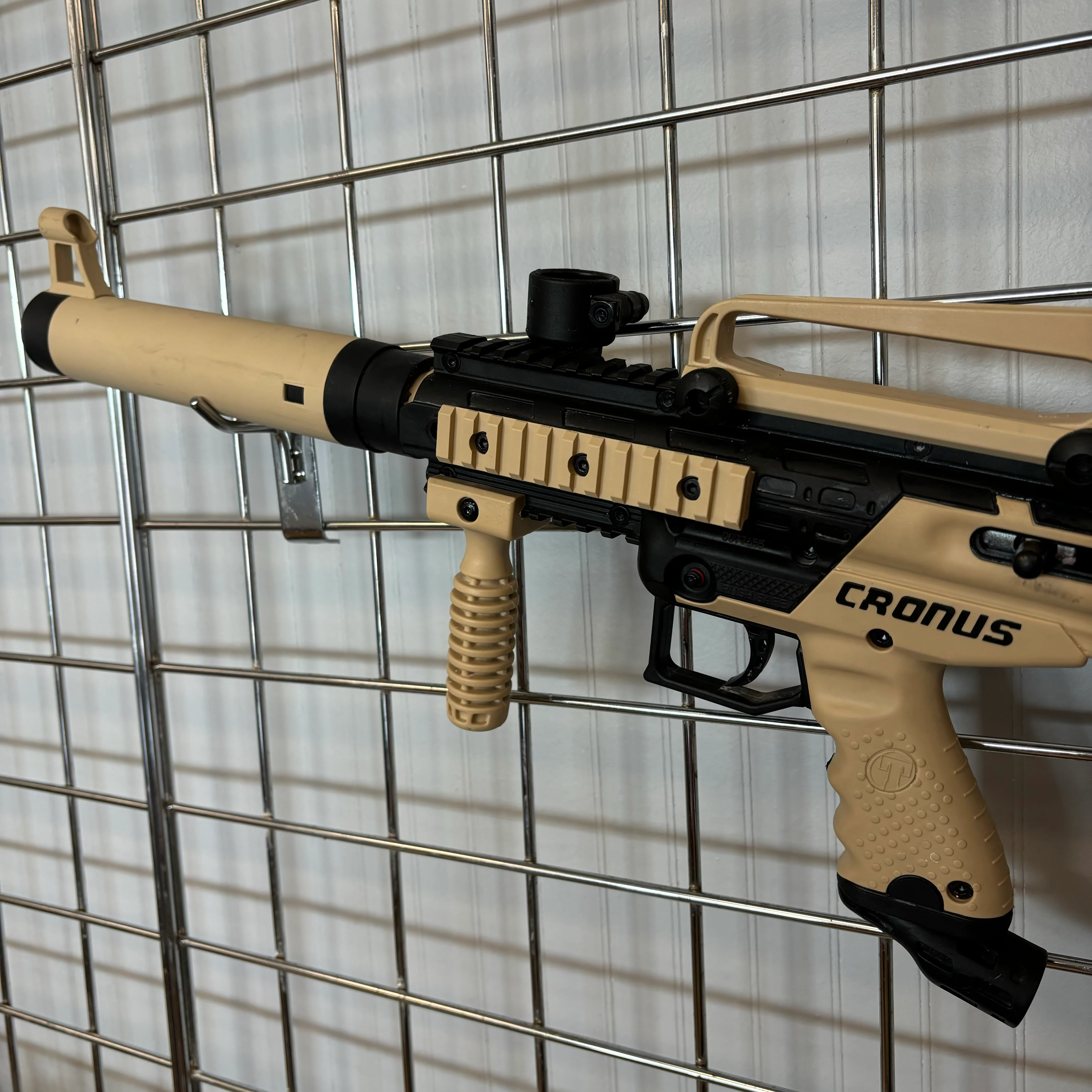 Used Tippmann Cronus Tactical Paintball Gun - Tan w/GXG Gravity Fed Hopper - Image 2
