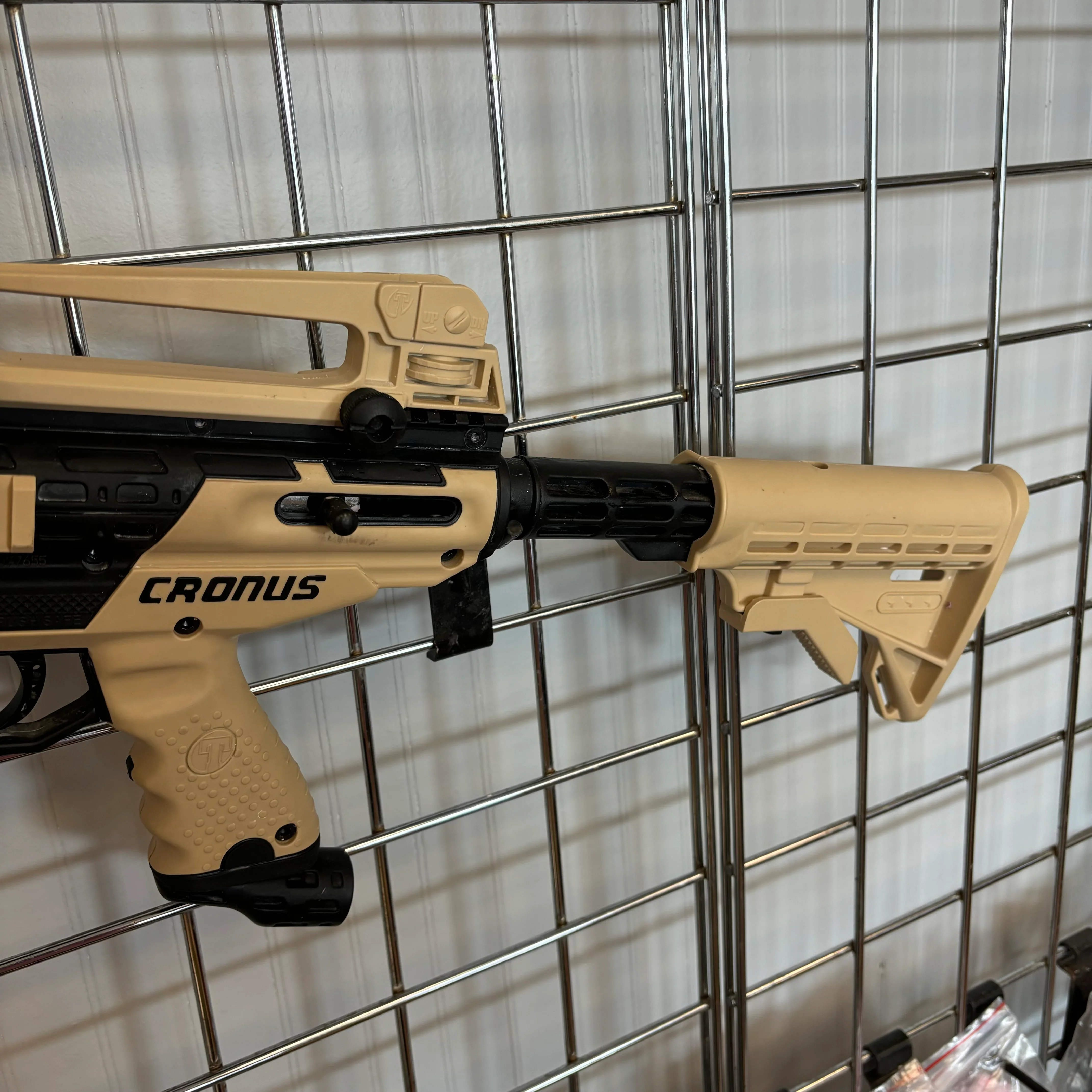 Used Tippmann Cronus Tactical Paintball Gun - Tan w/GXG Gravity Fed Hopper - Image 4