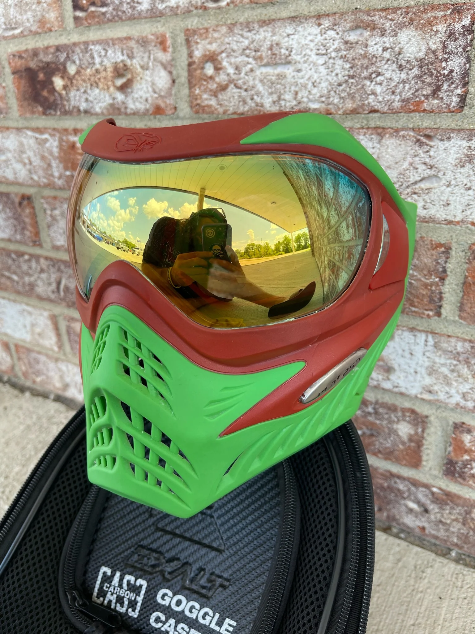 Used V-Force Grill Paintball Mask - Cowabunganga Series - Green/Red w/ 2 lenses & Exalt Goggle Case - Image 4