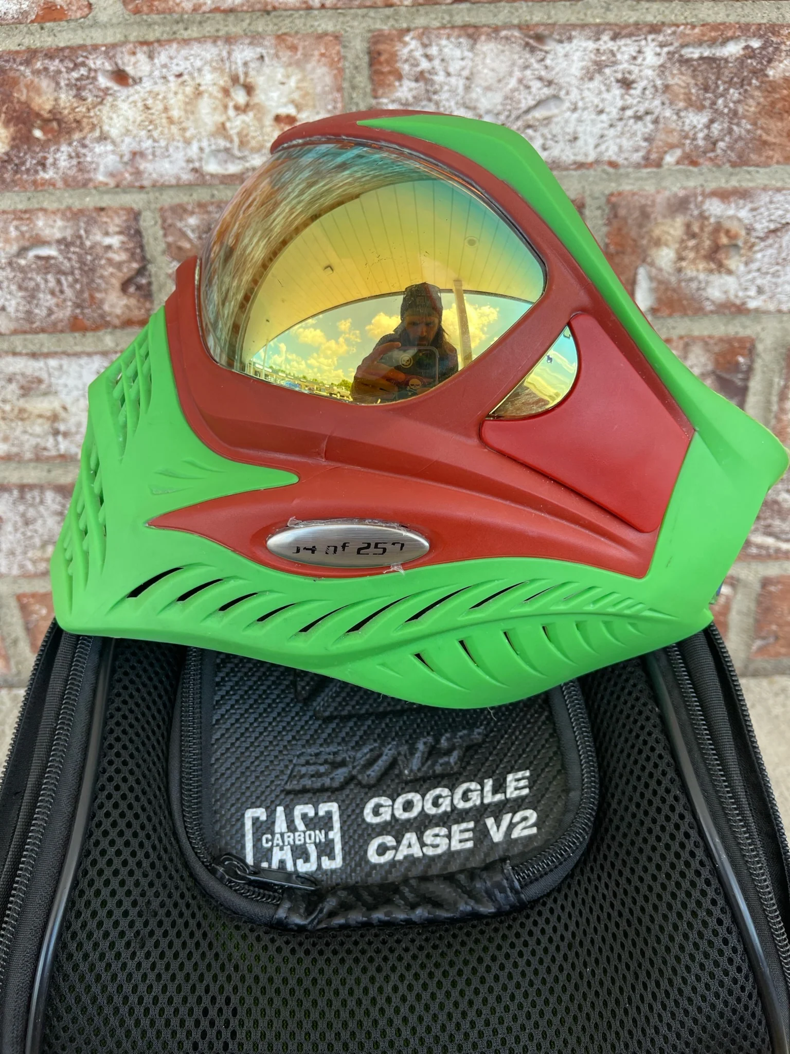 Used V-Force Grill Paintball Mask - Cowabunganga Series - Green/Red w/ 2 lenses & Exalt Goggle Case - Image 7