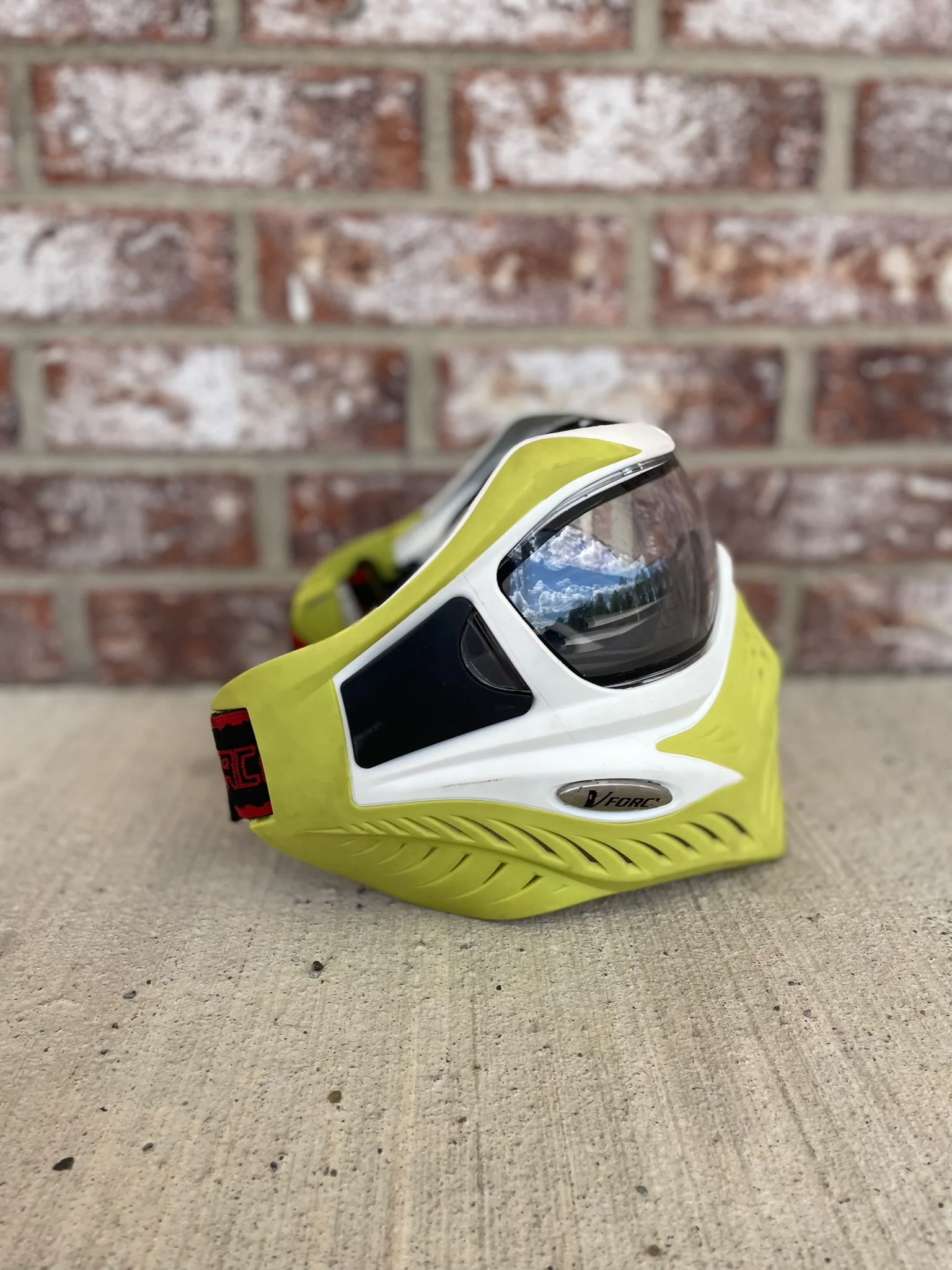 Used V-Force Grill Paintball Mask - SE White on Lime w/Visor - Image 2