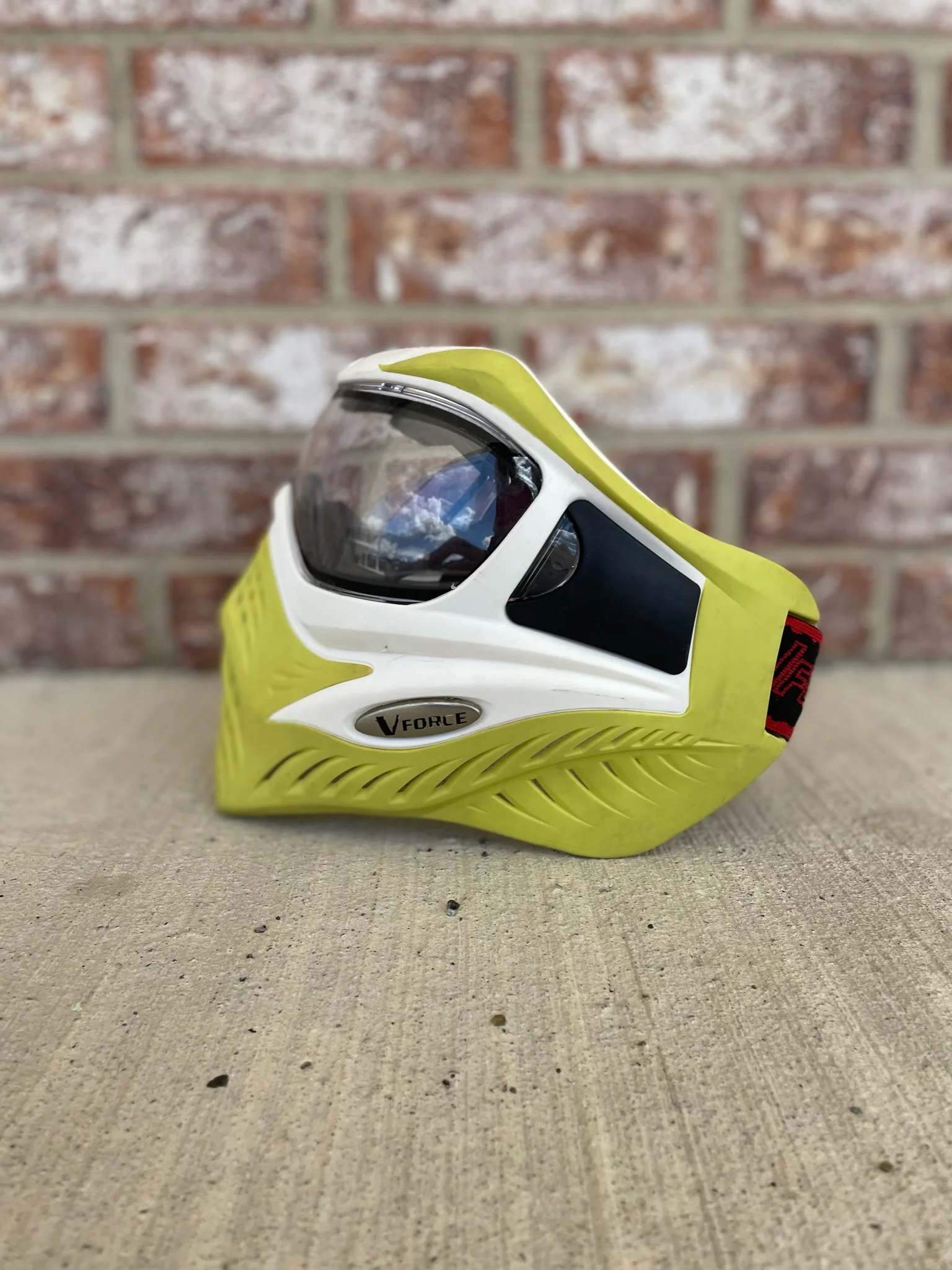 Used V-Force Grill Paintball Mask - SE White on Lime w/Visor - Image 3