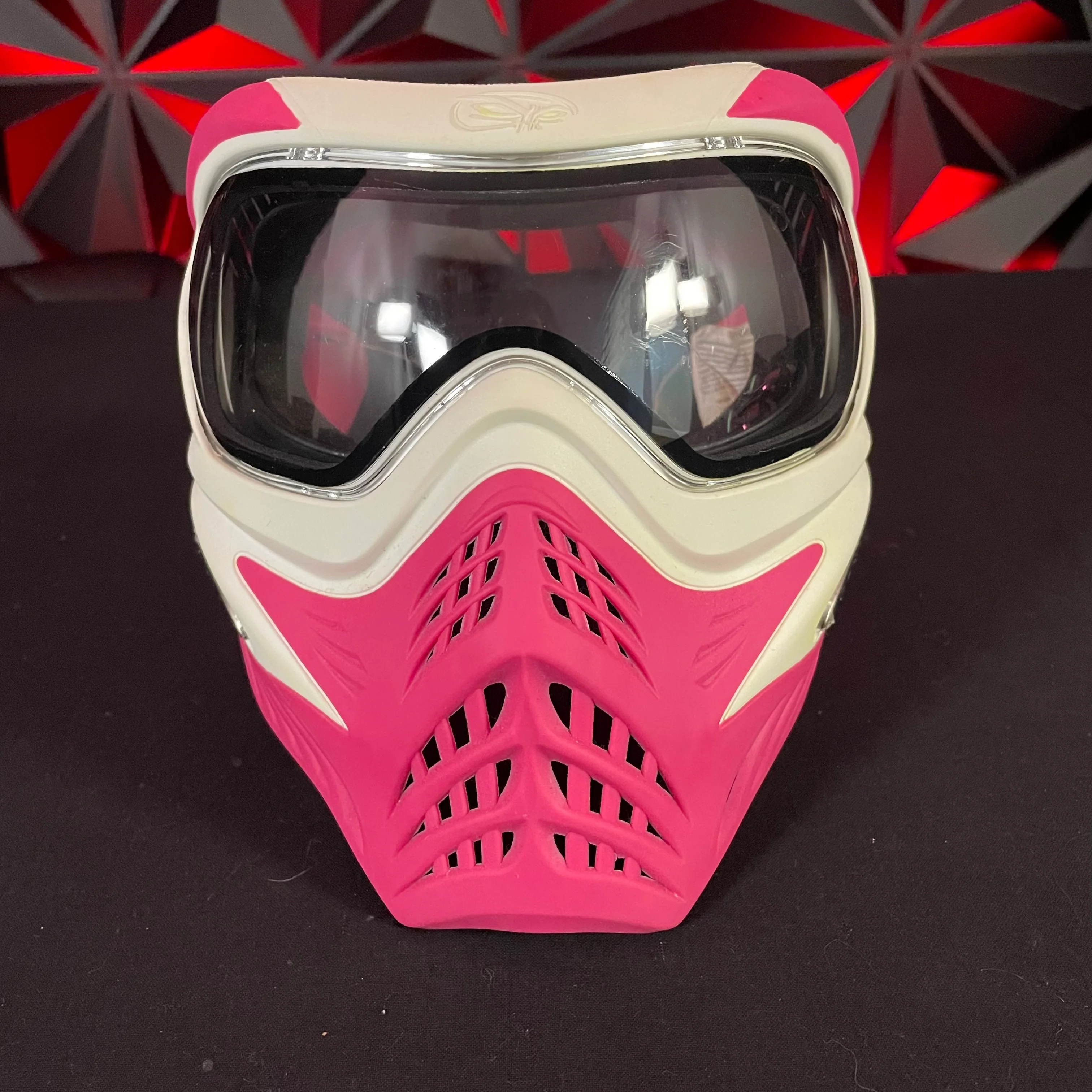 Used V-Force Grill Paintball Mask - White/Pink w/ extra mirrored lens and soft goggle bag - Image 2