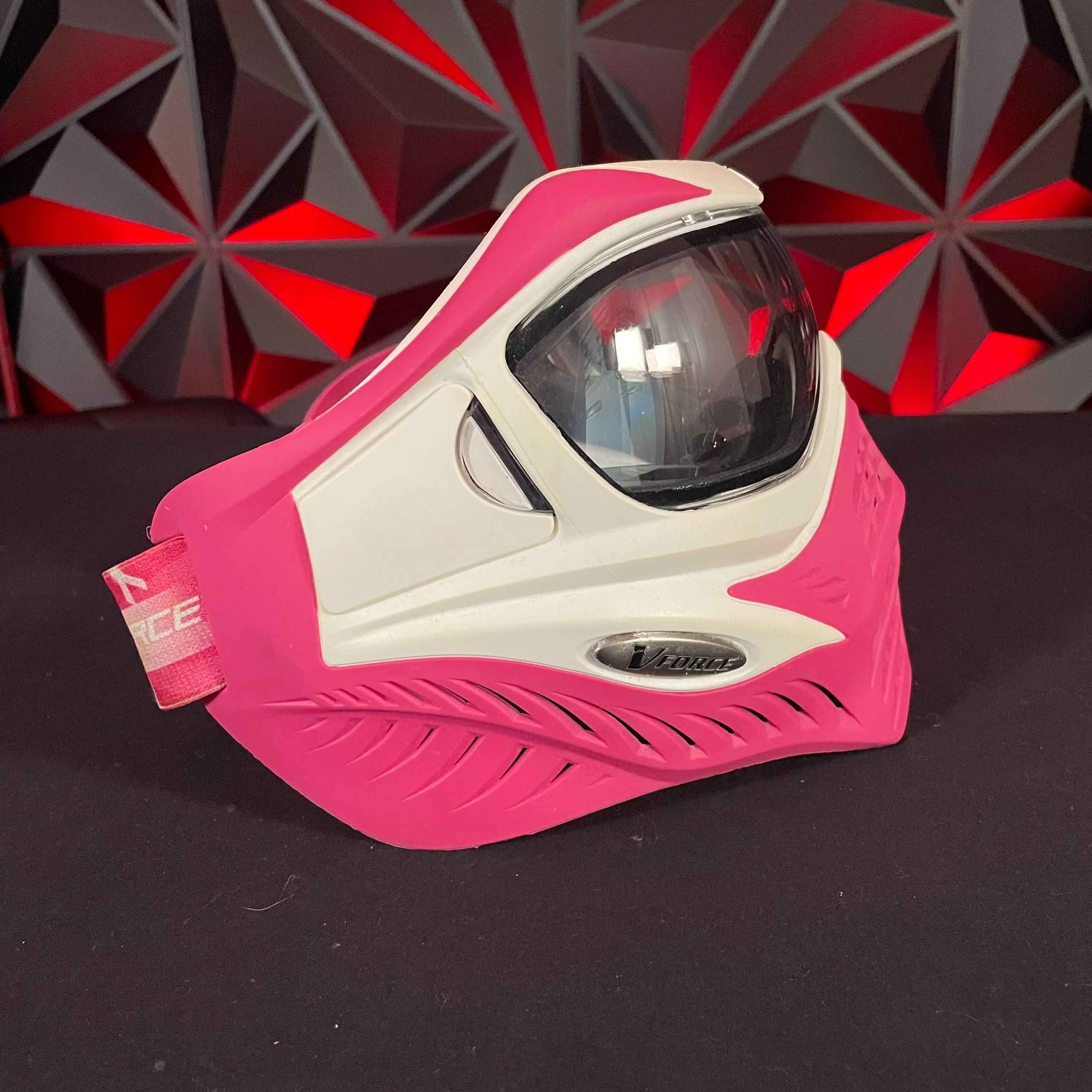 Used V-Force Grill Paintball Mask - White/Pink w/ extra mirrored lens and soft goggle bag - Image 3