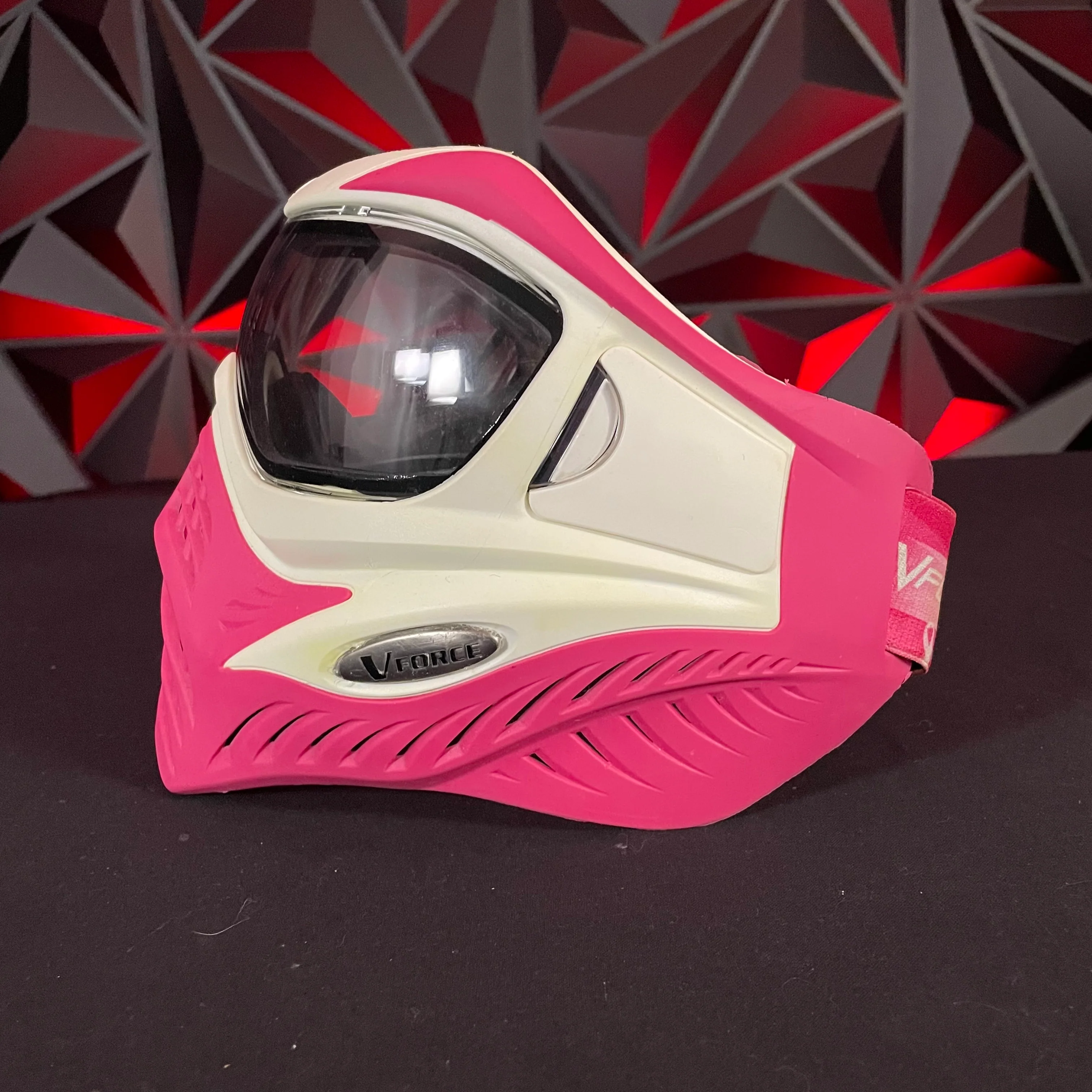 Used V-Force Grill Paintball Mask - White/Pink w/ extra mirrored lens and soft goggle bag - Image 4