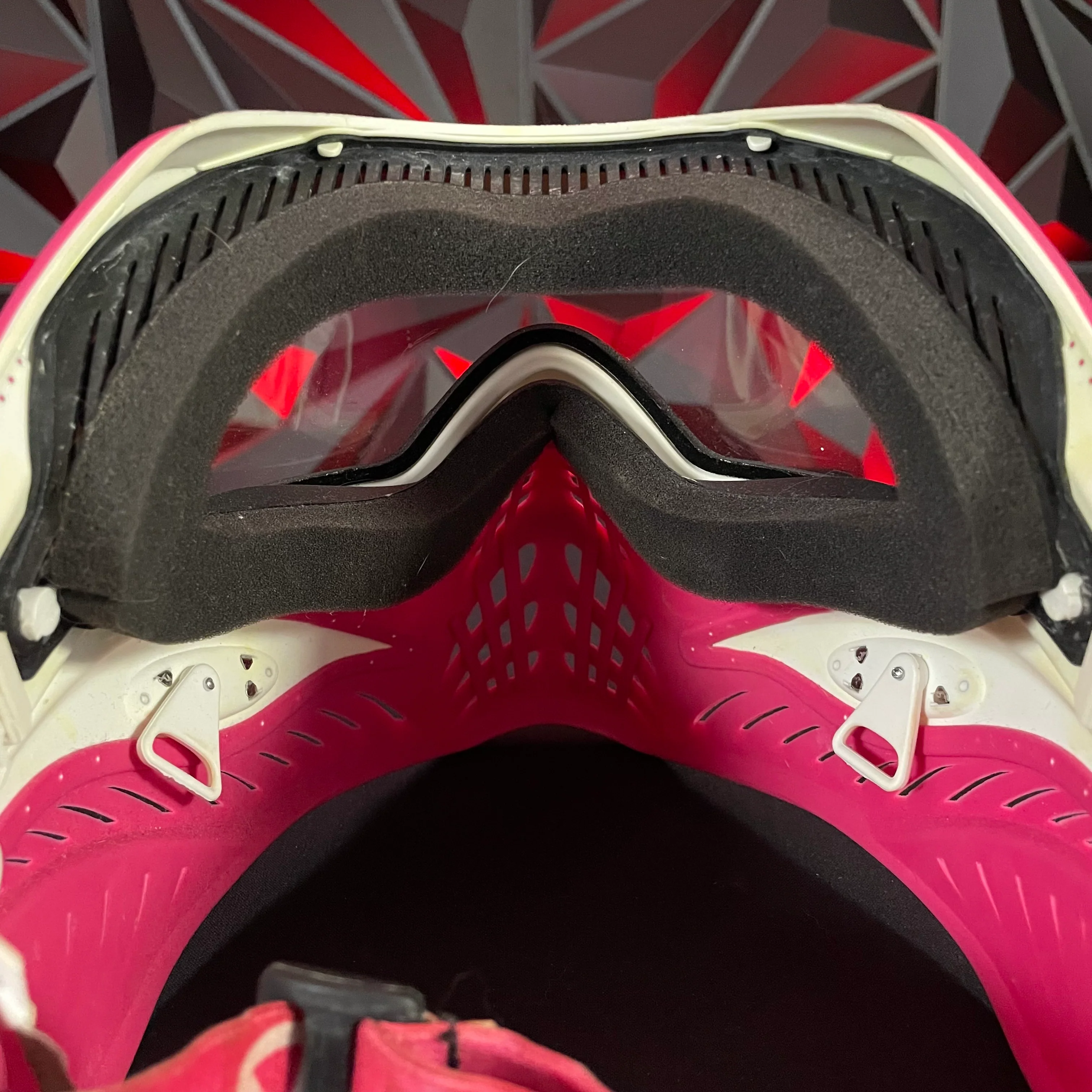 Used V-Force Grill Paintball Mask - White/Pink w/ extra mirrored lens and soft goggle bag - Image 5