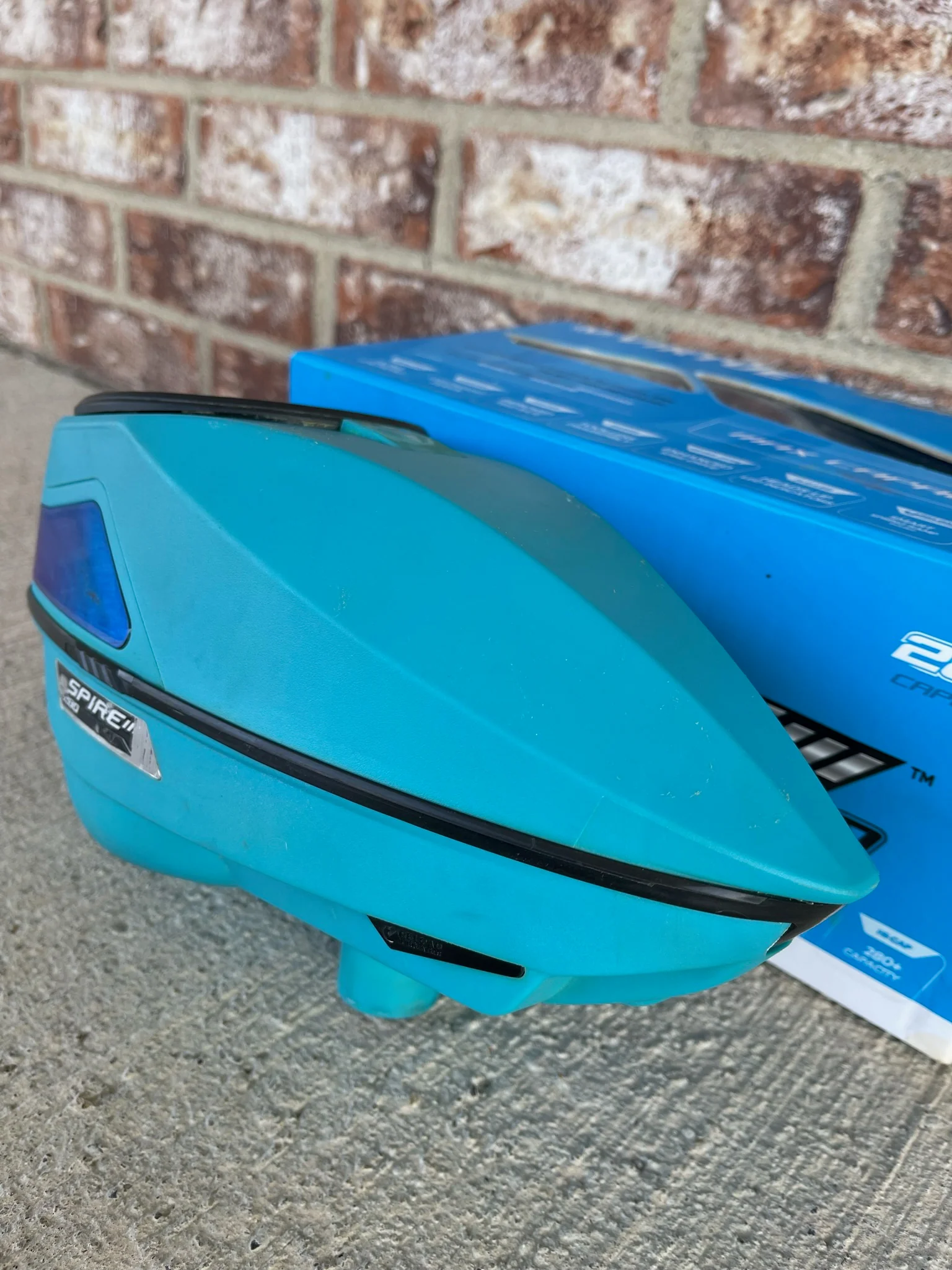 Used Virtue Spire 3 280 Paintball Loader - Teal w/ Virtue Crown Speed feed - Image 4