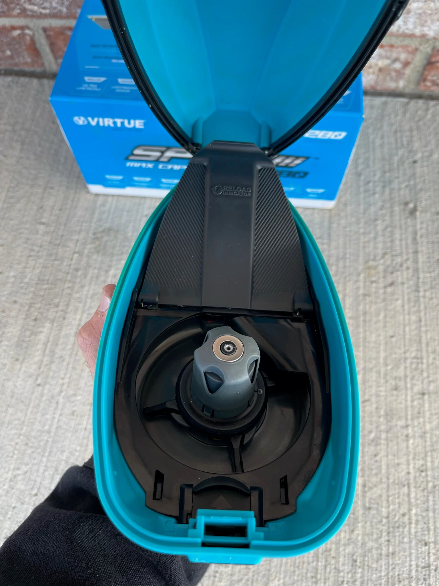 Used Virtue Spire 3 280 Paintball Loader - Teal w/ Virtue Crown Speed feed - Image 7