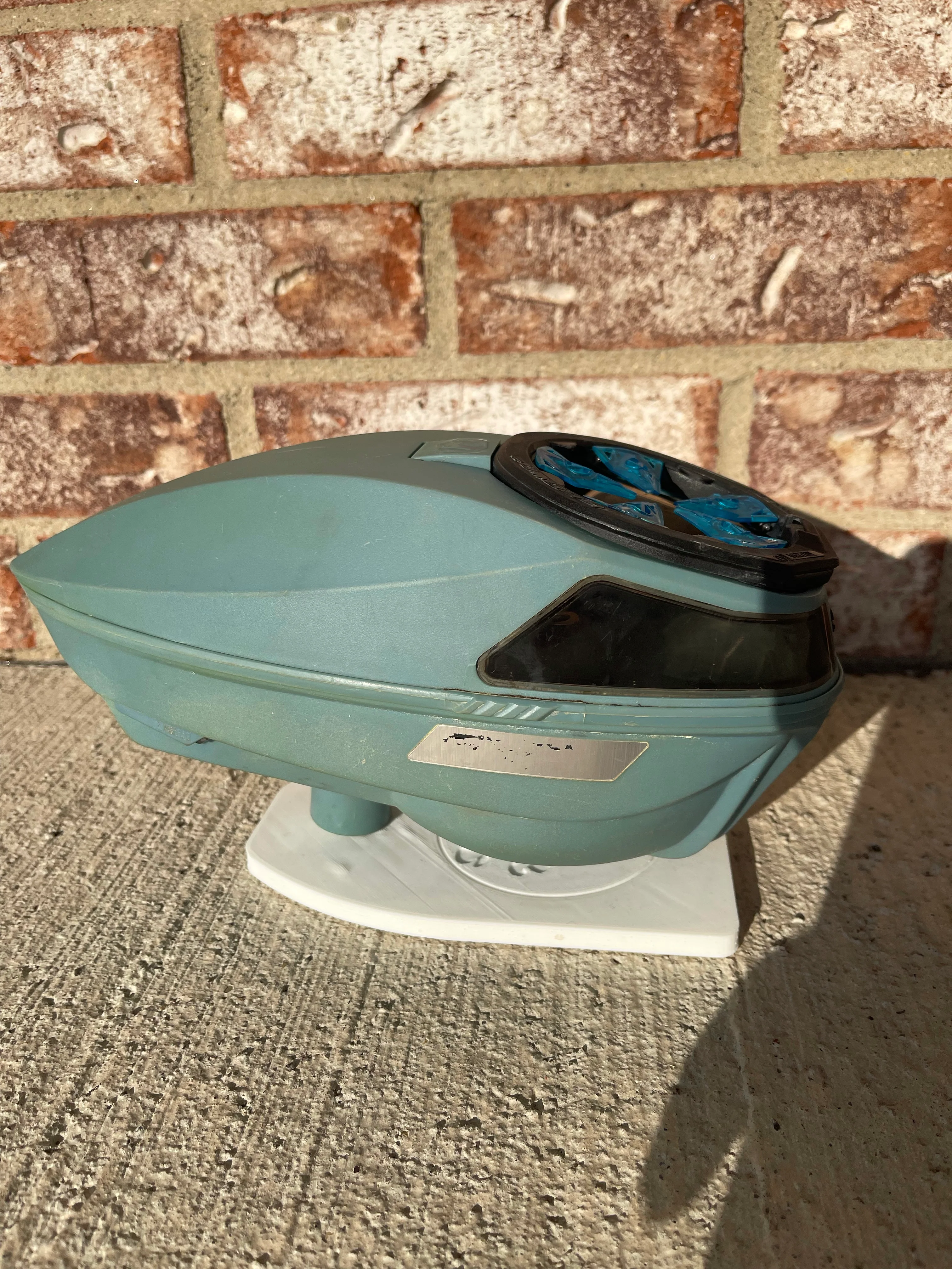 Used Virtue Spire 3 Paintball Loader - Dark Slate Blue w/ Cyan Virtue Crown SFII Speedfeed - Image 2