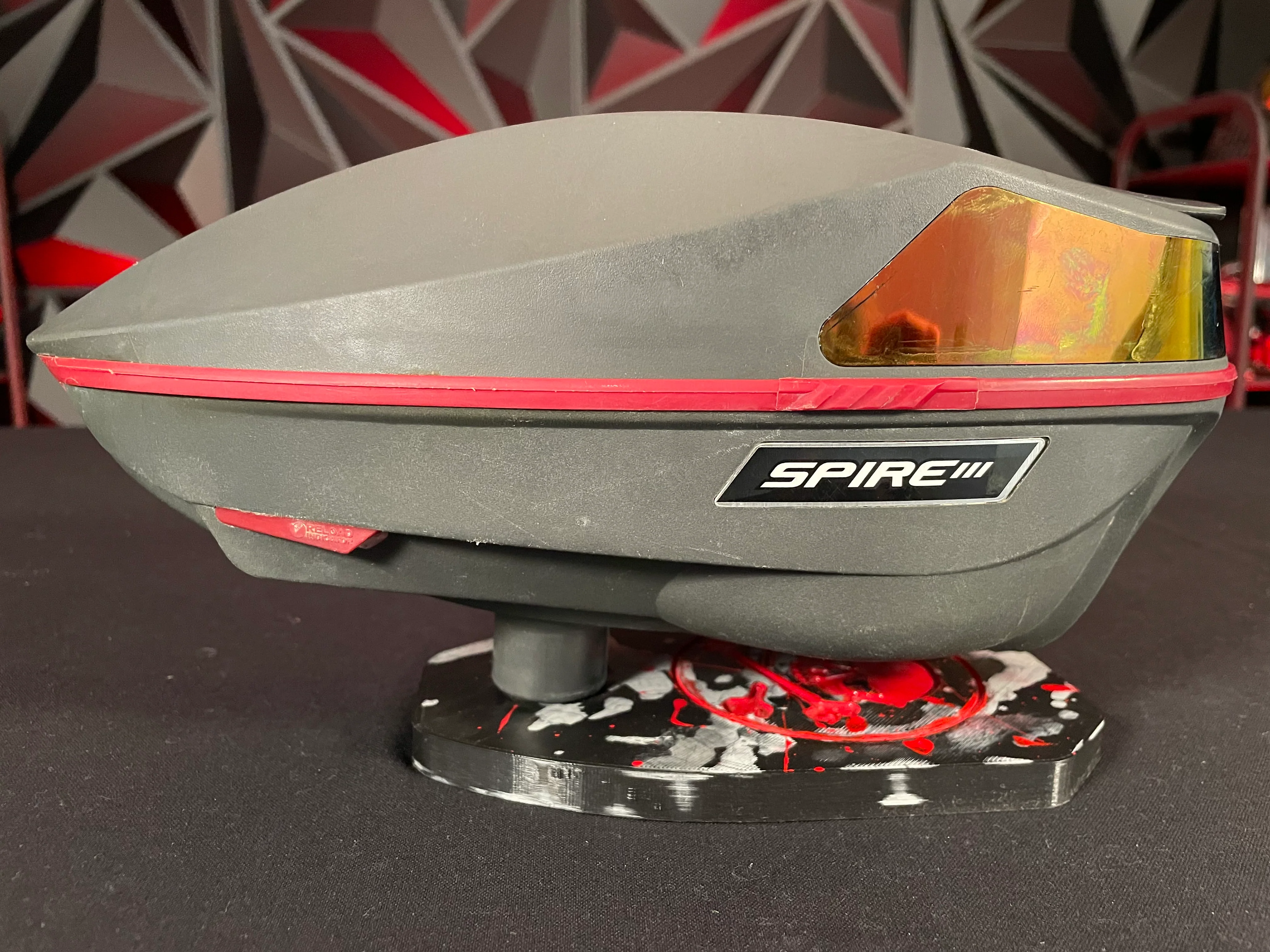Used Virtue Spire 3 Paintball Loader - Slate Grey/Red (Fire) w/ Rain Lid - Image 2