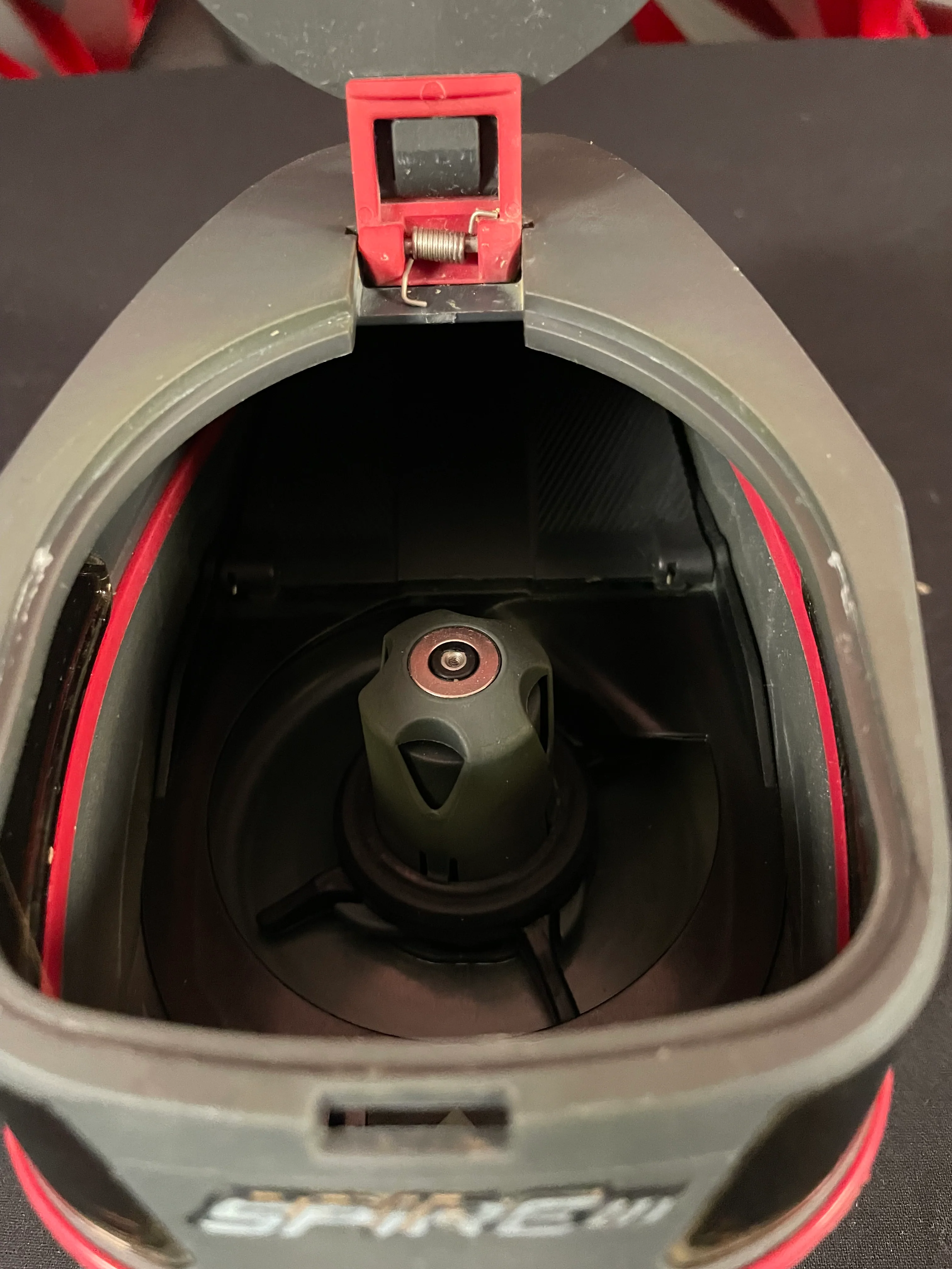 Used Virtue Spire 3 Paintball Loader - Slate Grey/Red (Fire) w/ Rain Lid - Image 5
