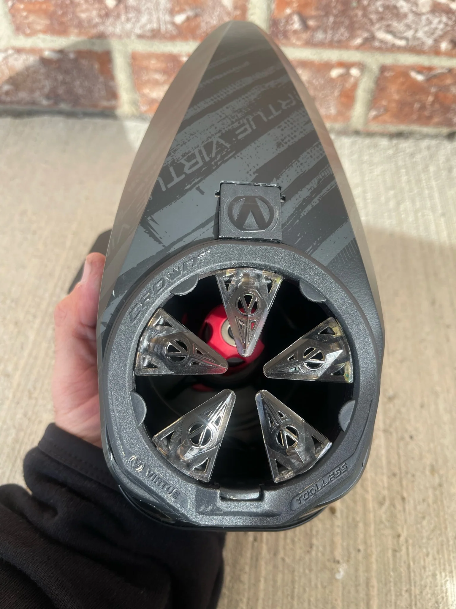 Used Virtue Spire 4 Paintball Loader - Graphic Black w/ Virtue Crown Speed Feed - Image 5