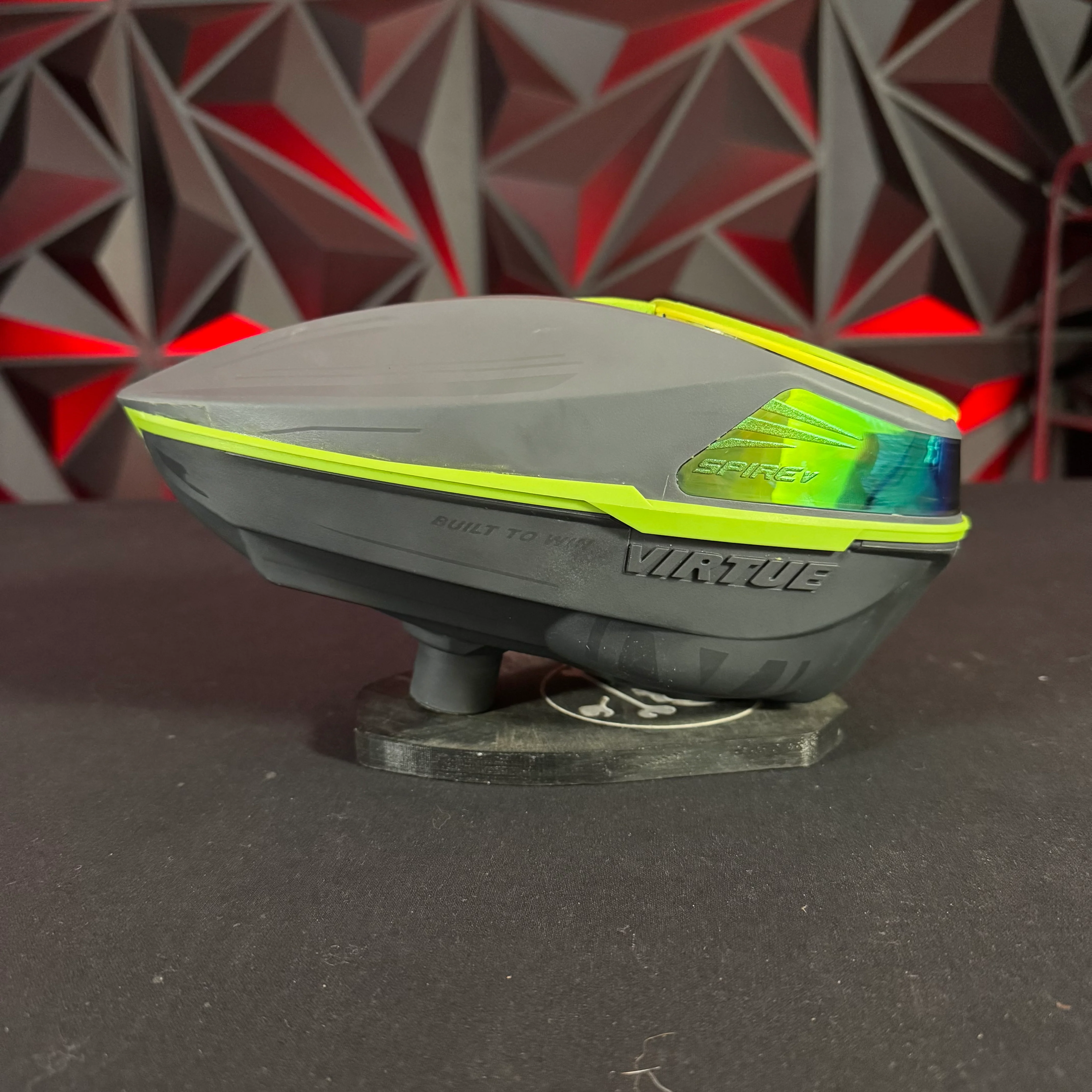 Used Virtue Spire 5 Paintball Loader - Grey w/Lime accents, Speedfeed, & Rainlid - Image 3