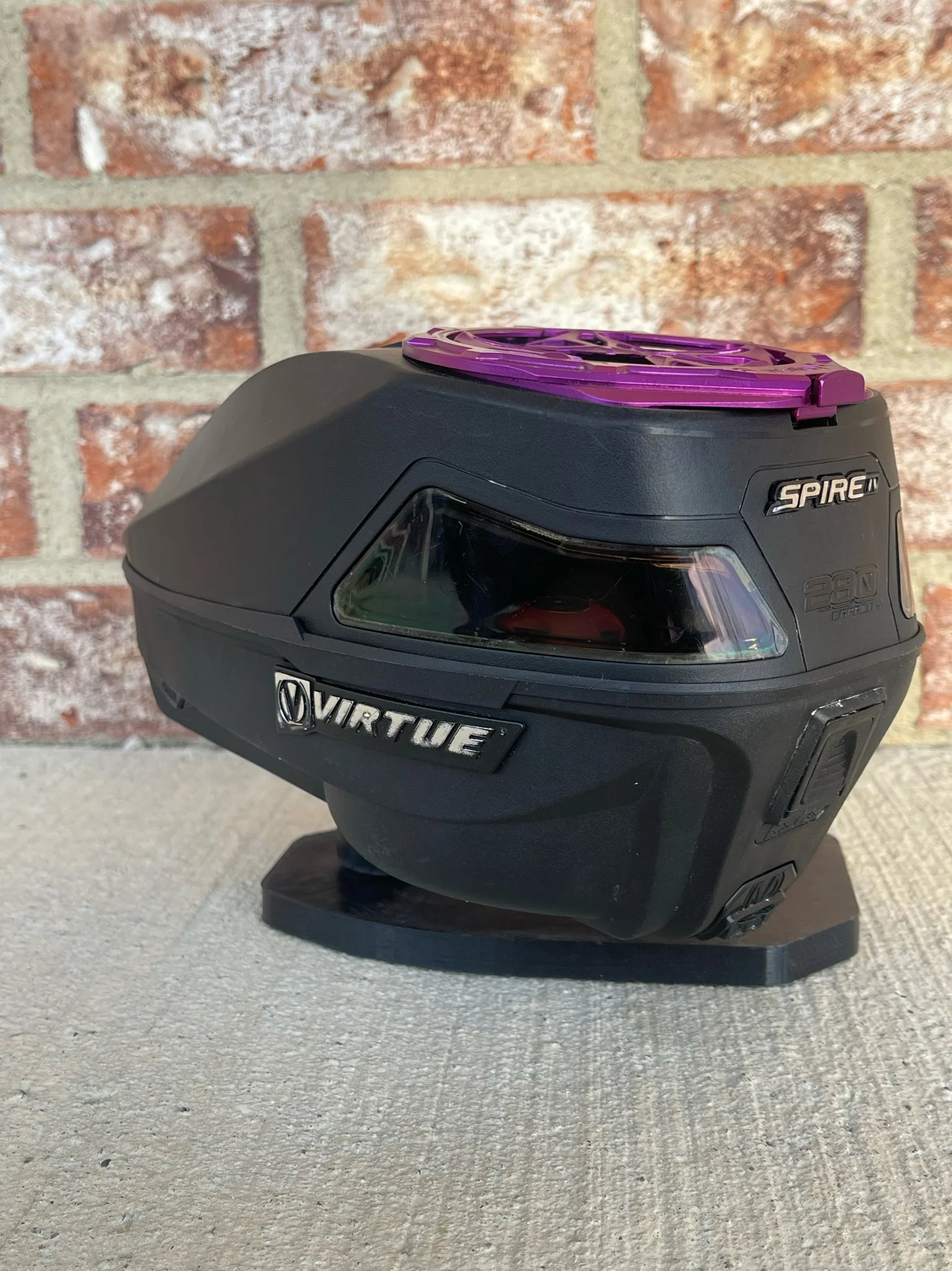 Used Virtue Spire IV 280 Paintball Loader - Black w/ Purple EVO Speed feed - Image 6