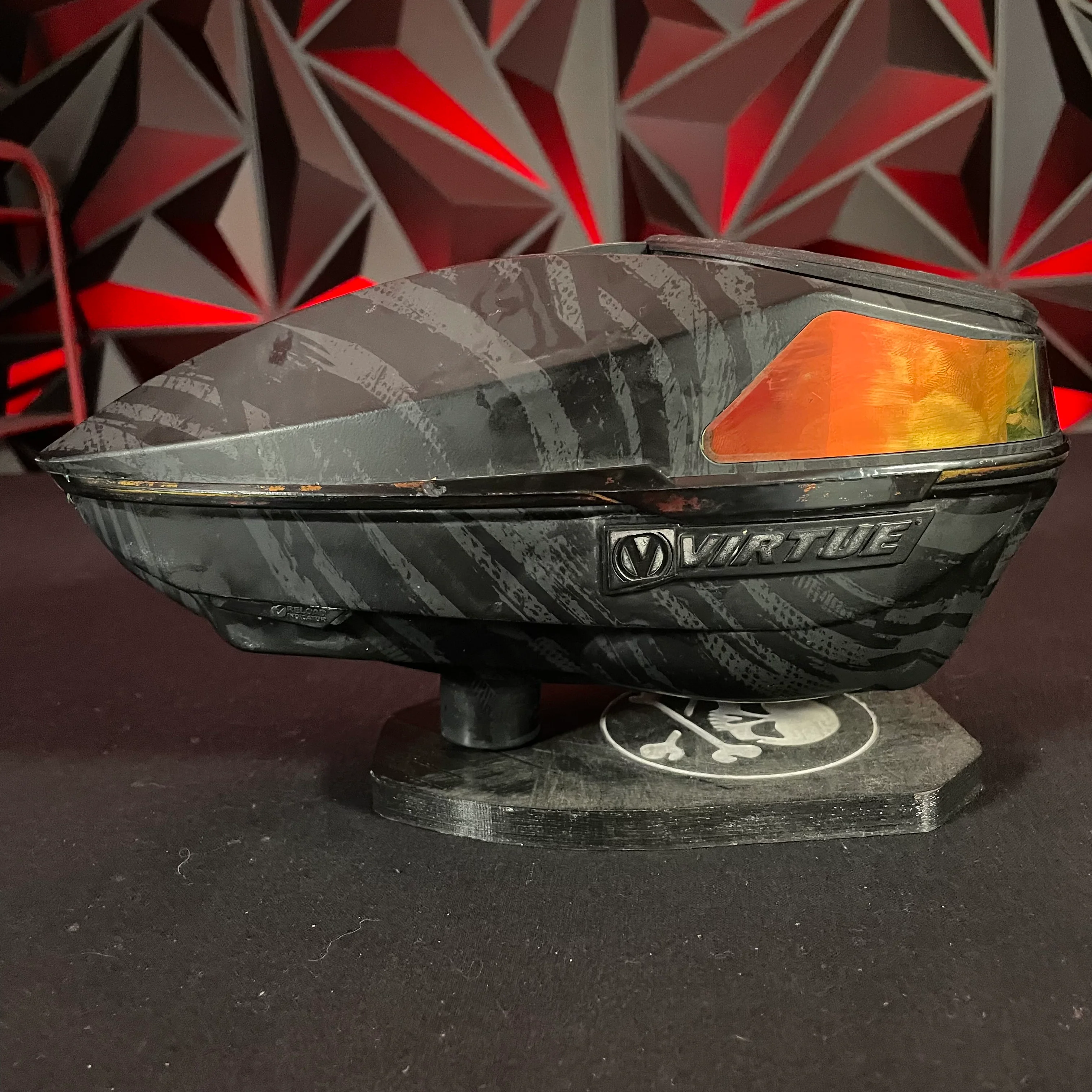 Used Virtue Spire IV Paintball Loader - Graphic Fire w/ Crowne Speed Feed - Image 3