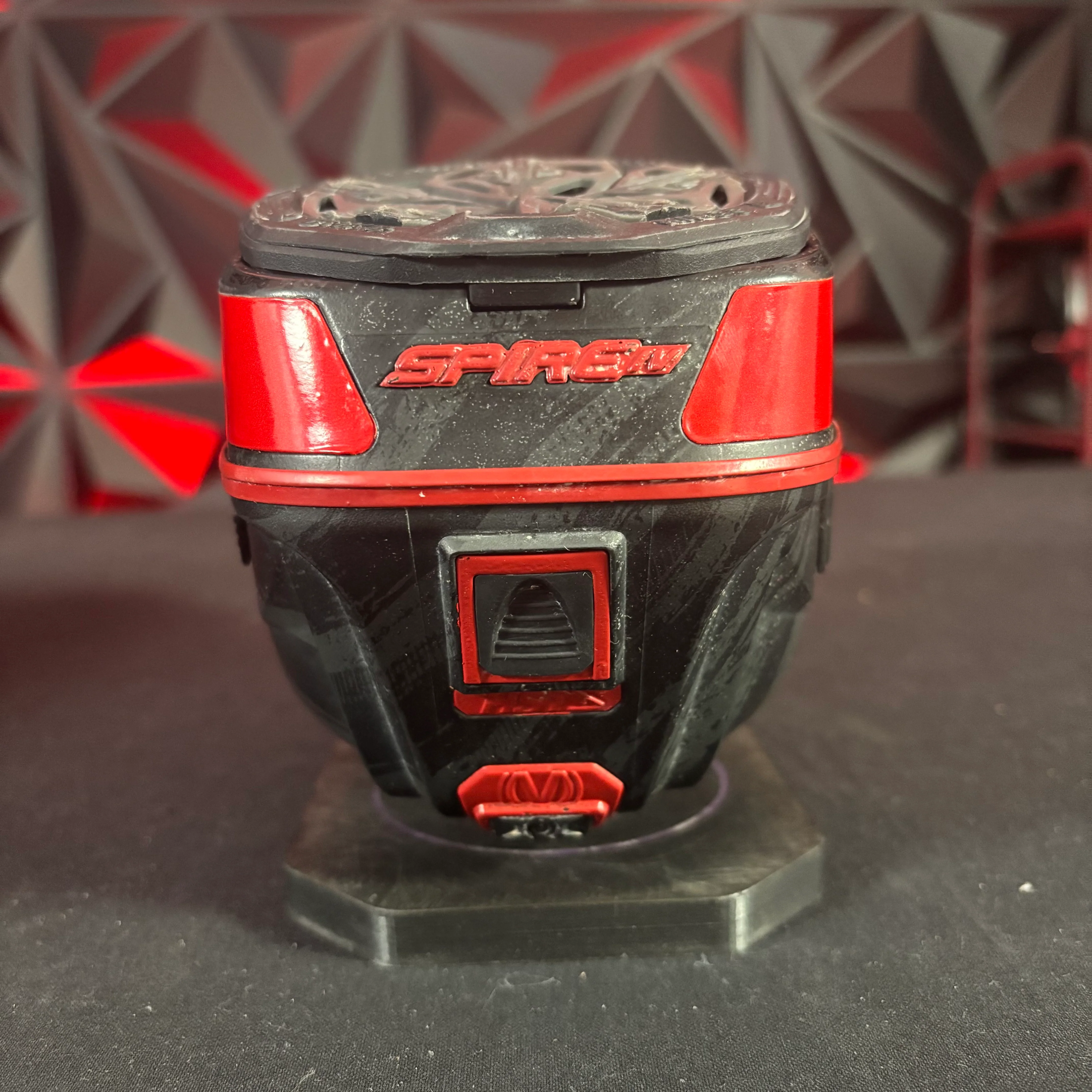 Used Virtue Spire IV Paintball Loader - Graphic w/ Red Painted Accents & NTR Speedfeed & Exalt Loader Case - Image 5
