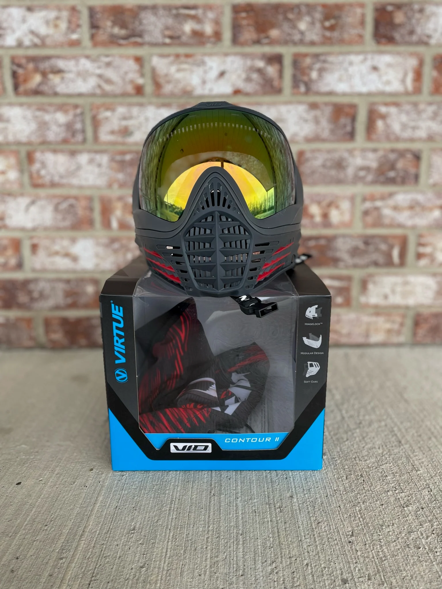Used Virtue Vio Contour 2 Paintball Mask - Fire w/ Soft Goggle Bag - Image 4