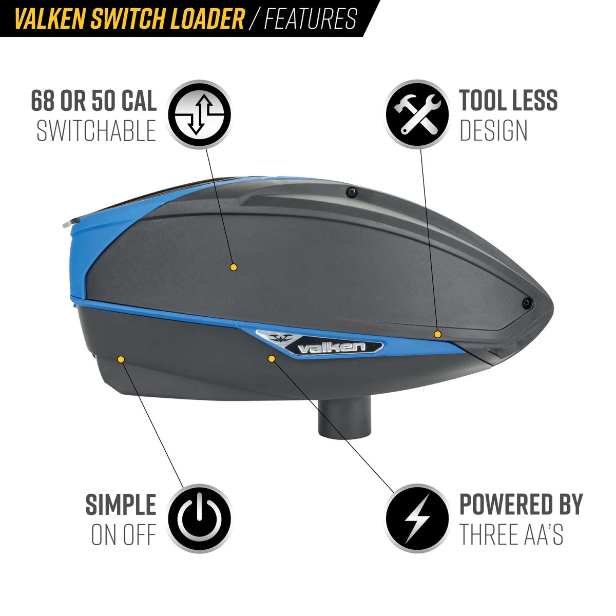 Valken VSL Switch Paintball Loader - Black/Blue - Image 2
