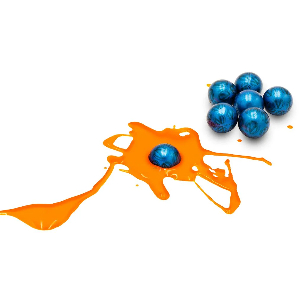 Virtue Ace Paintballs - Blue V-Logo Shell / Orange Fill - 2000 Count - Image 2