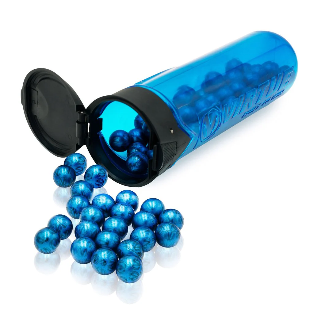 Virtue Ace Paintballs - Blue V-Logo Shell / Orange Fill - 2000 Count - Image 3
